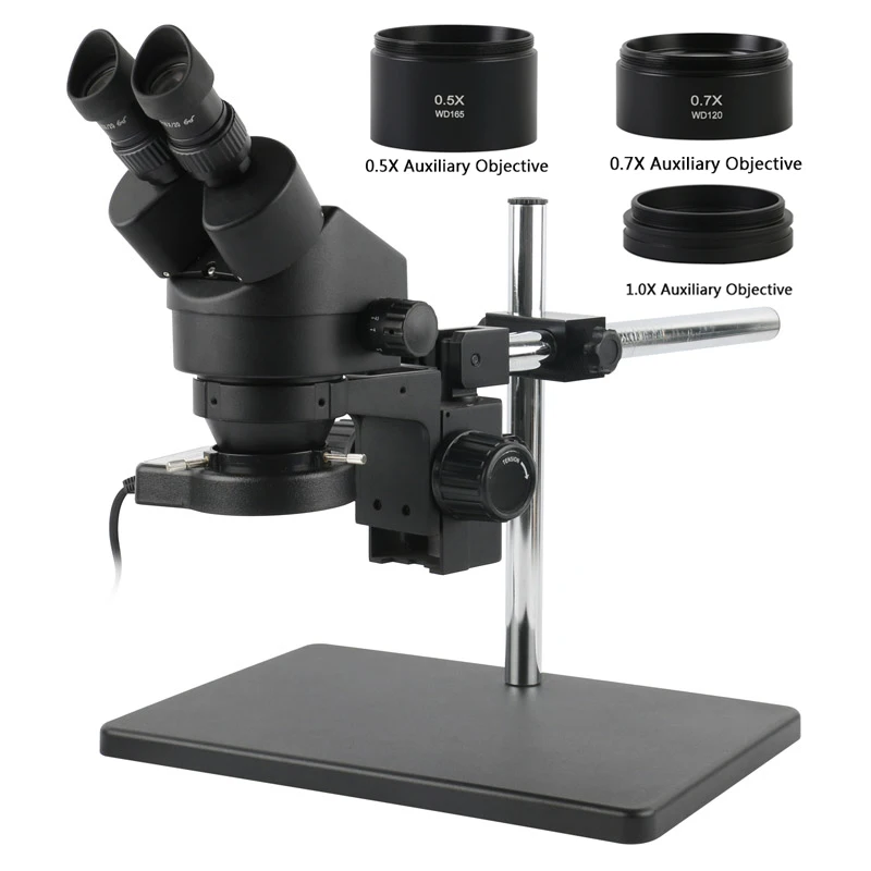 Microscópio Estéreo Industrial Binocular de Zoom Contínuo 35x-90x 7x45x Mais 05x 2x Lente Objetiva Auxiliar para Reparo de Solda de Pcb