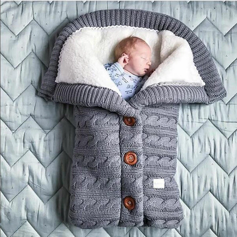 Newborn Baby Winter Stroller Sleeping Bags Infant Outdoor Button Knit Warm Swaddle Wrap Toddler Thick Blanket Baby Sleeping Bag