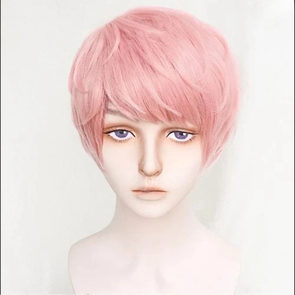 Conjunto estrelas cosplay perucas mika kagehira shu itsuki perucas curto verde rosa cabelo sintético resistente ao calor halloween peruca livre boné