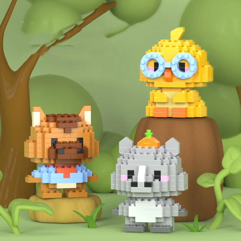 Mini bloques de construcción 3D modelo Animal Micro ladrillos León perro gato pájaro elefante decoración de mesa para el hogar para niños regalo de cumpleaños