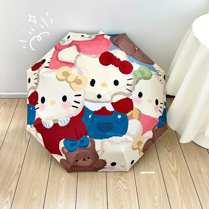 Kawaii Sanrio Simple Hello Kitty Cartoon Printing Umbrella Rain and Shine Dual-Purpose Manual Sunshade Sun Protection Sun Gift