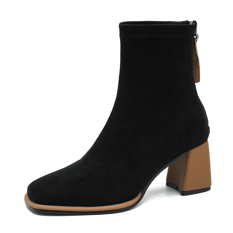 Vintage Square Toe Women Ankle Boots Fashion Zippers Thick Heels Shoes Winter Elegant Mordern Short Boot - Image 6
