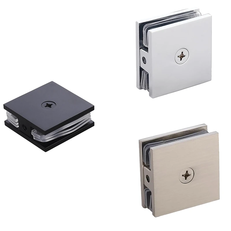 مشبك زجاجي من النحاس LICE، مشبك على شكل حرف U ذو لوحة ثابتة من الزجاج، أجهزة باب شاشة مربعة للحمام من 5/16 بوصة إلى 1/2 بوصة