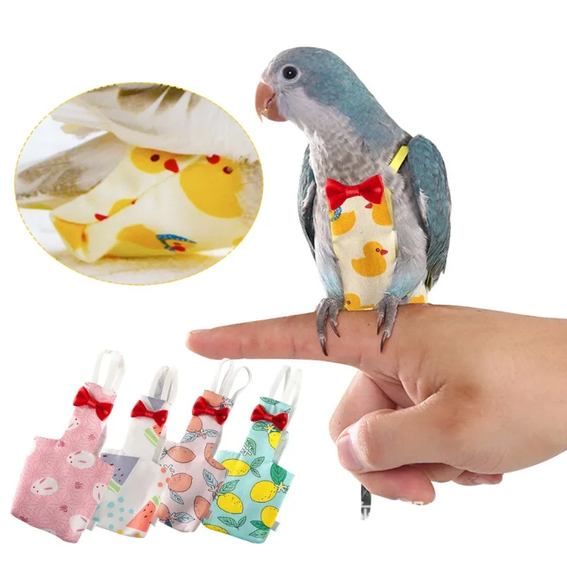 Parrot Diaper with Bowtie Cute Colorful Fruit Floral Cockatiel Pigeons Small Medium Large Pet Birds Flight Suit Clothes Washable