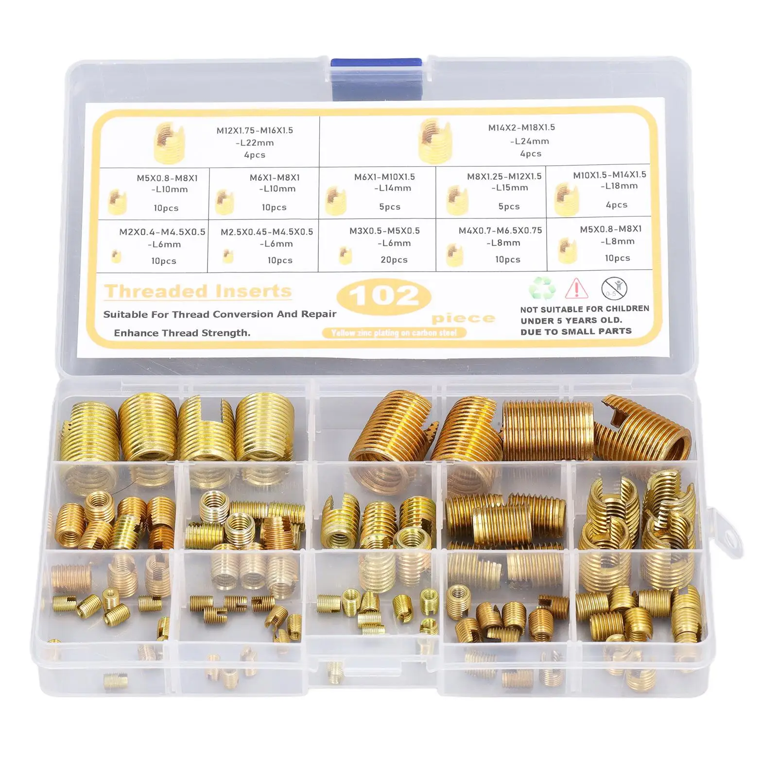 102Pcs Self Tapping Thread Inserts M2‑M14 Quick High Carbon Steel Reinforce Repair Tool