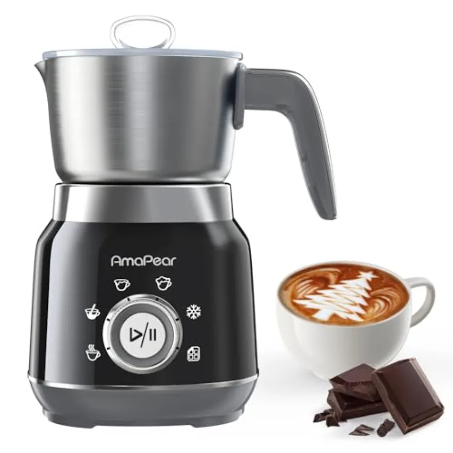

6-in-1 electric milk frother and steamer for coffee 500ml capacity black stainless steel dishwasher safe ideal for latte macchi