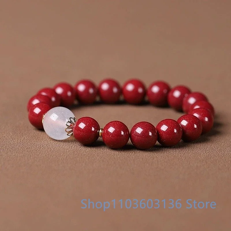 Cinnabar Purple Gold Sand Round Beads Men's and Women's Bracelet Smoke Purple Natural Hotan Jade Jewerly Bracelet Gift Wholesale