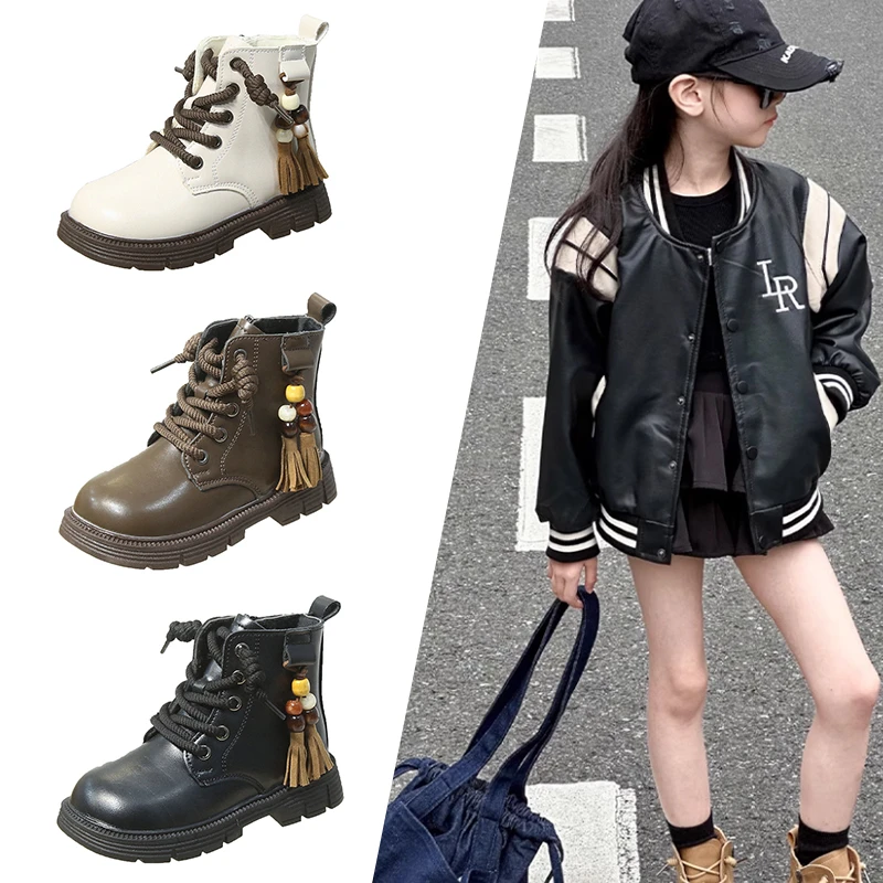 

Kids Ankle Boots for Girls 2025 New Winter Girls Fleece Boots Non-slip Breathable Lining Retro Kids School Christmas Party Boots