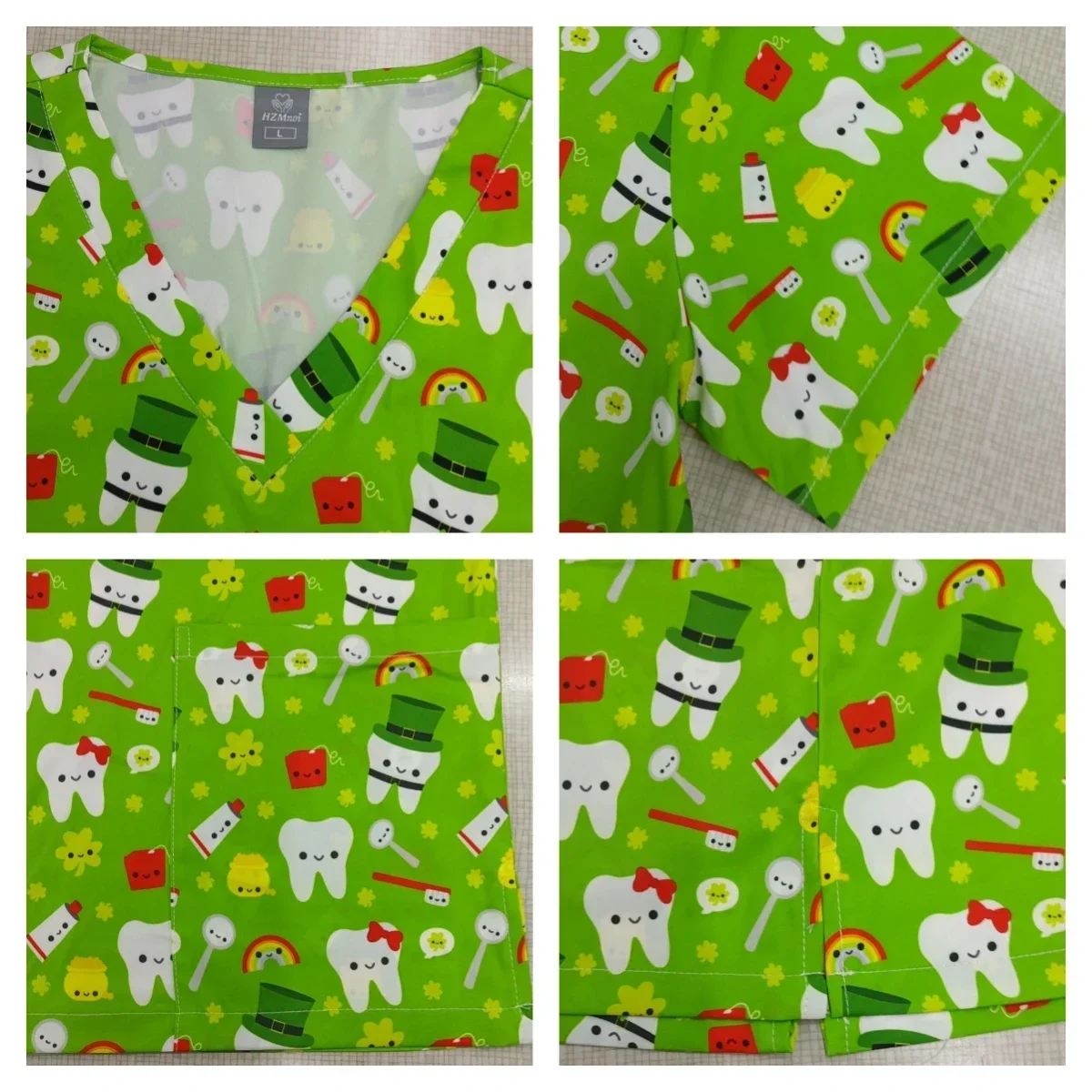 Christmas Print Surgery Scrub Top, Pet Grooming Uniform, Beauty Salon Workwear, Pet Clinic, Veterinary Teeth Pattern Uniform