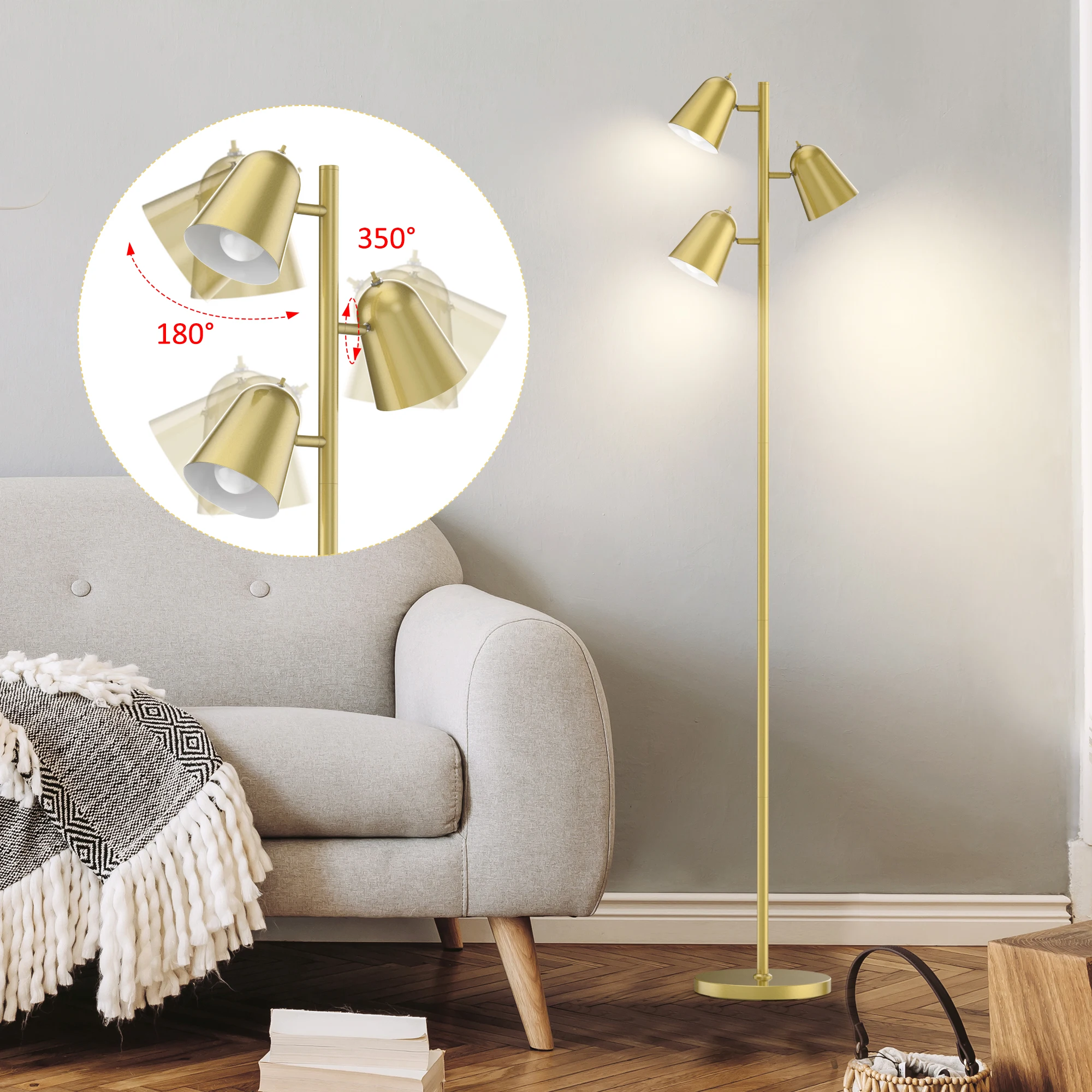 68" Tree Floor Lamp with 3 Bulbs Included