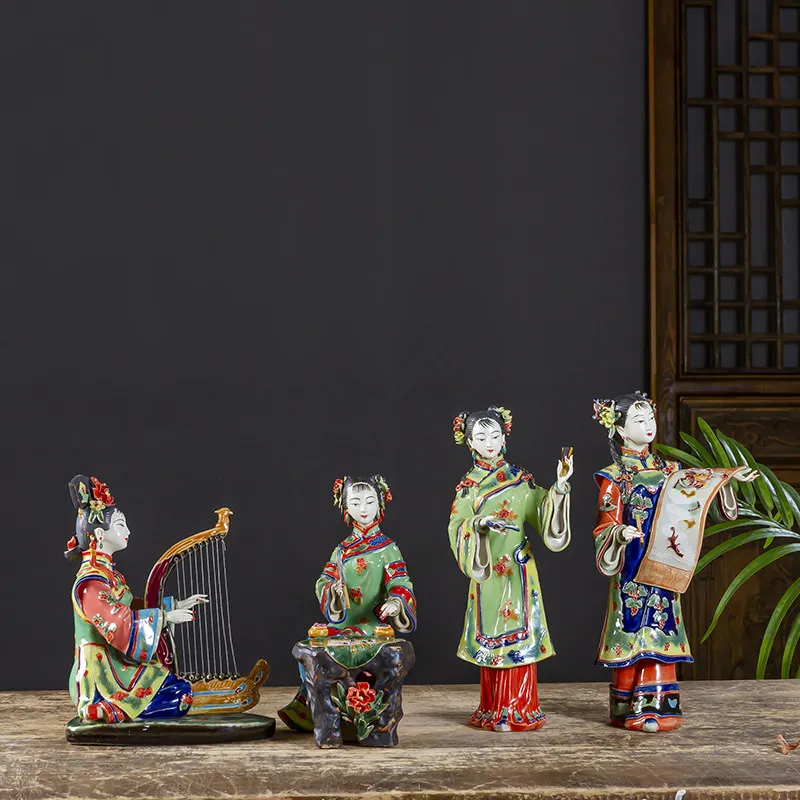 Shiwan ceramics chinoiserie classical home decoration ladies ornaments giving classical beauty plum orchid bamboo chrysanth