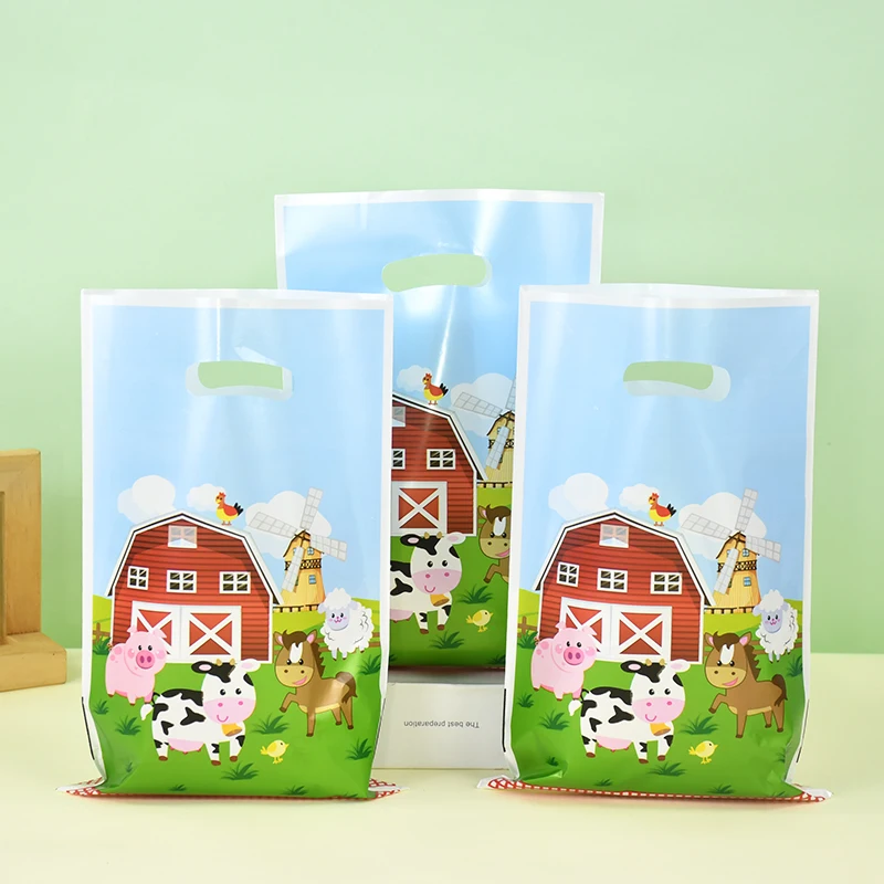 10pcs Farm Animals Plastic Gift Bag Dairy Cow Sheep Candy Packaging Bags Farm Themed Birthday Party Favors Baby Shower Supplies