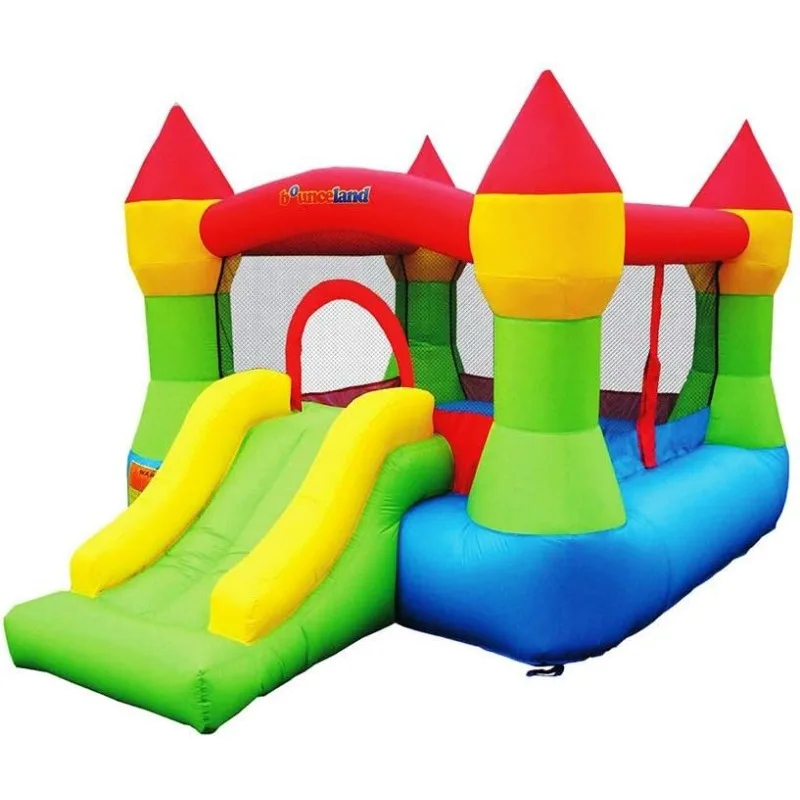 Inflatable bounce house castle with basketball hoop, inflatable bounce bed, fun slide, safe entrance