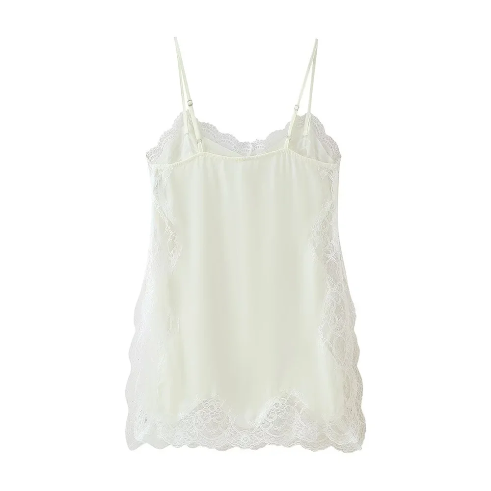 레이스 스플라이싱과 스플릿 슬링이 있는 여성용 새로운 디자인, 여름 스타일, 슬림핏, 솔리드 컬러, 민소매, 섹시한 슬링 탑