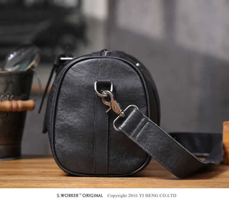 Outdoor-Reisen hochwertige echtes Leder Herren schwarze Zylinder Umhängetasche lässig Designer handgefertigte Rindsleder Umhängetasche – Detail 11