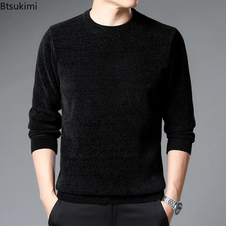 2024 Autumn Winter Men's Warm Boutique Pullover Sweater Casual Loose Bottoming Round Neck Plus Velvet Thick Warm Sweater Male