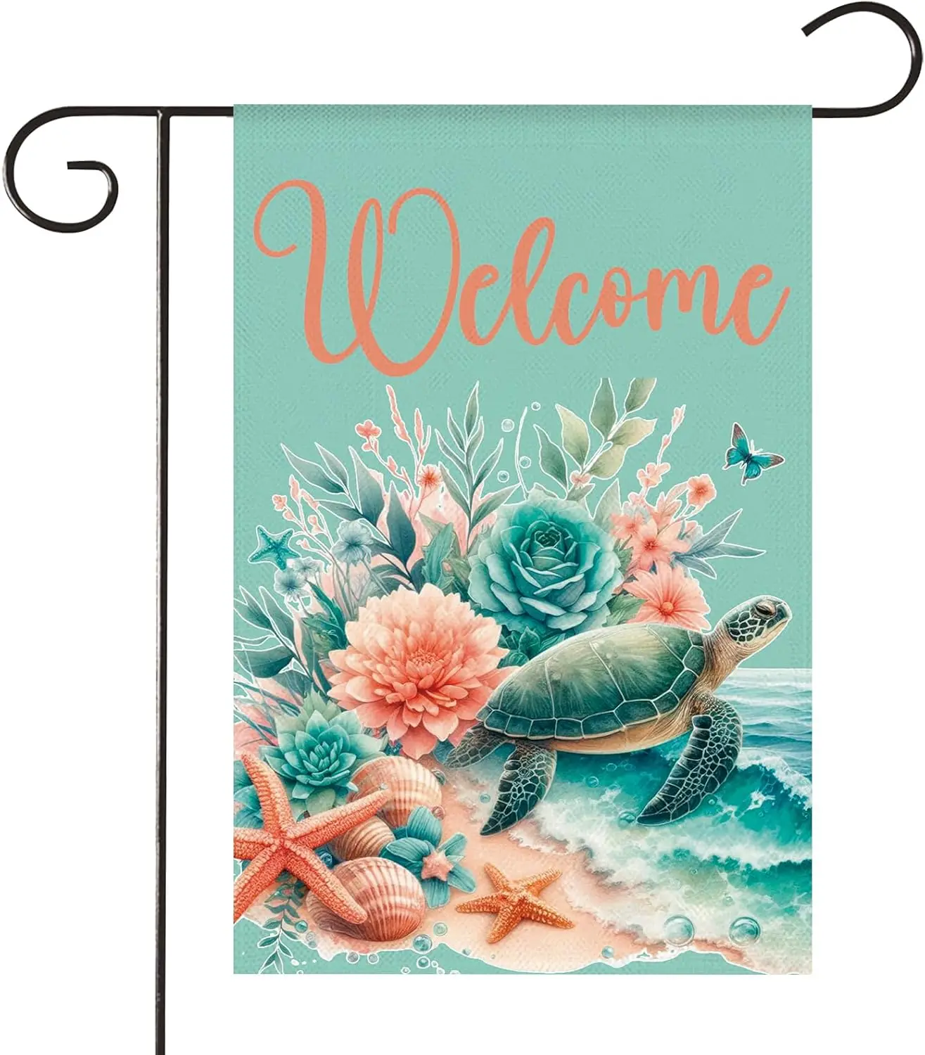 Nautical Summer Garden Flag for Outside 12x18 Inch Coastal Sea Turtle Starfish Double Sided Welcome Small Yard Flag Farmhous jjp