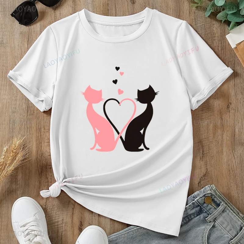 Women's Pet Cat Cute Trend Charming Love Sweet Delicate Shirt Summer Fashion Women Casual Short Sleeve Cotton T-shirt