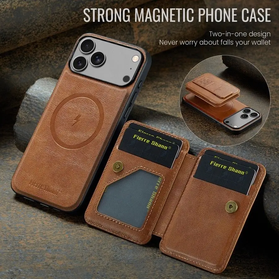 

Magnetic Detachable Leather Wallet Phone Stand Case Wireless Charge Cover iPhone 17 Air 17 Pro Max