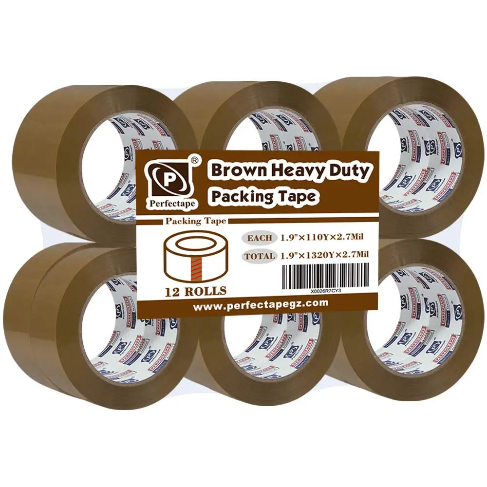 

PERFECTAPE Heavy Duty Brown Packing Tape 12 Rolls, Total 1200M, 2.7 mil, 1.88 inch x 100 Meters, Ultra Strong, Refill fo