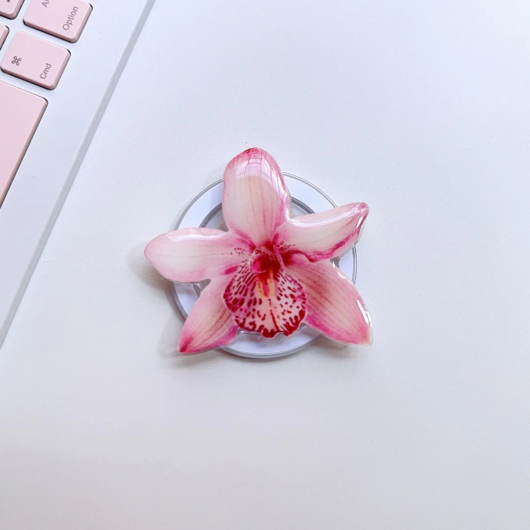 Soporte magnético para teléfono con succión de flor de orquídeas 3D para niña, soporte para IPhone Samsung, agarre de bolsillo, soporte Tok