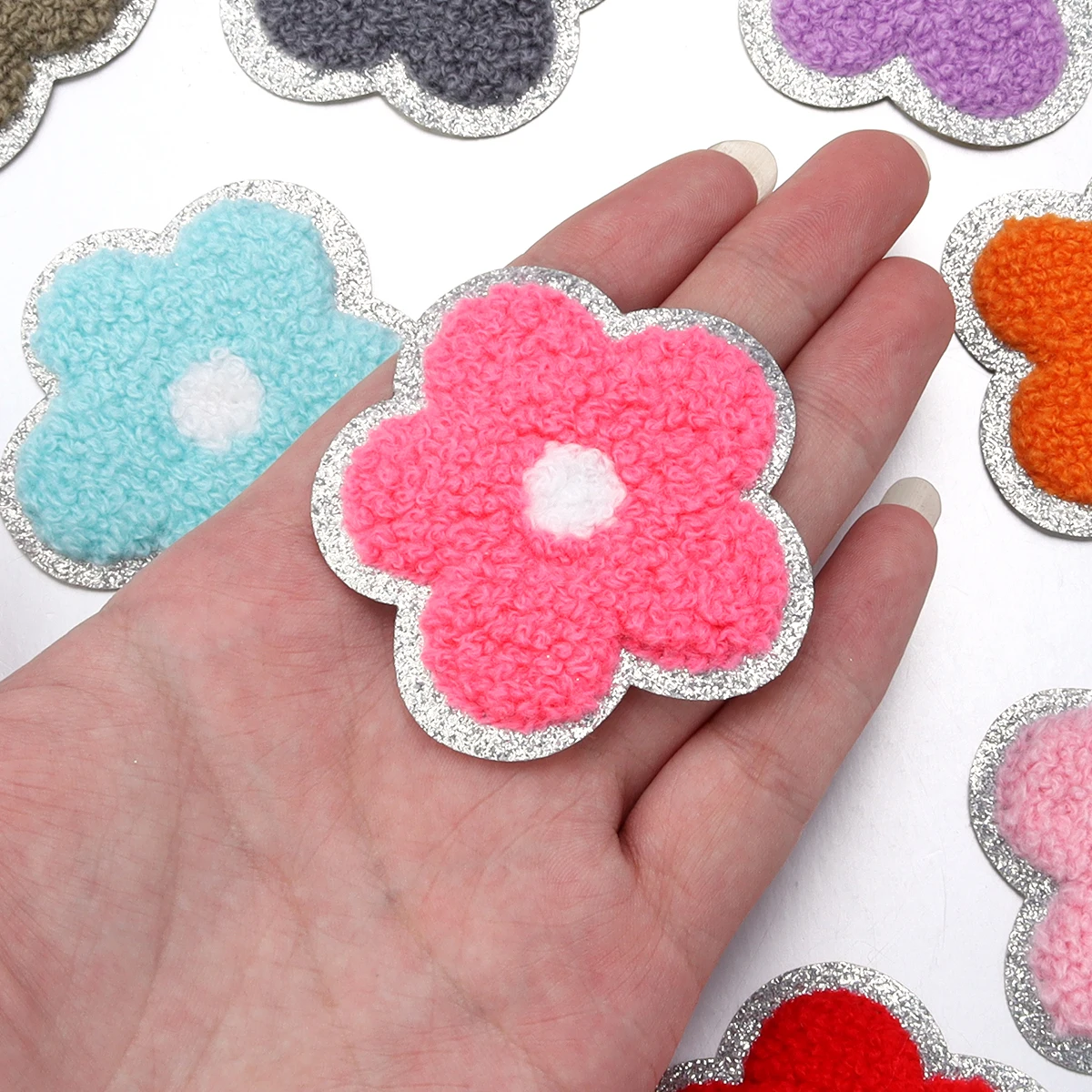 10pcs 6cm Color Flowers Patches Embroidery Towel Ironing Applique for DIY Clothing Hats Bag Patch Sewing Decoration Supplies