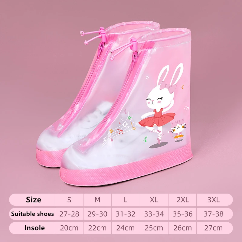 1 set Non-slip Waterproof Rain Shoe Covers Solid Rain Shoes Kids Cartoon Unicorn Galoshes Zip PVC Rain Shoes