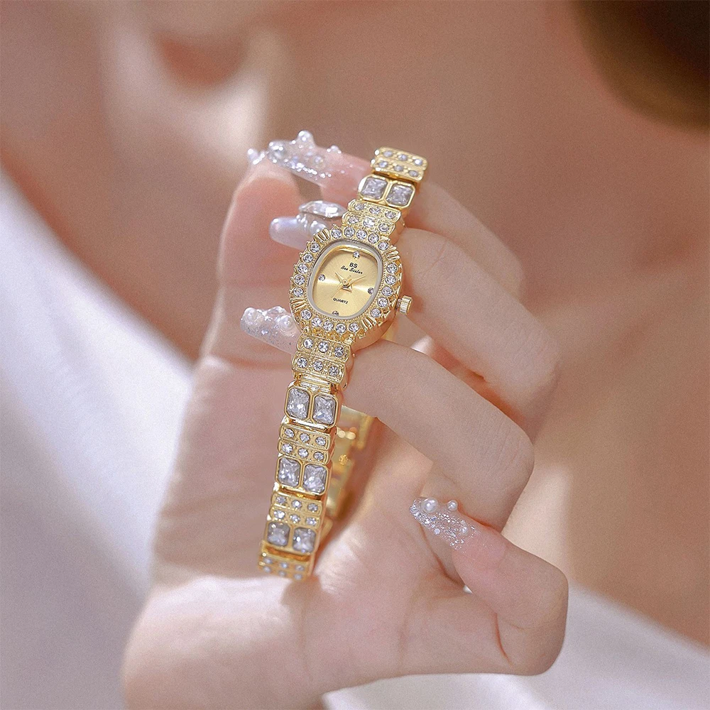 BS ビーシスター高級ヴィンテージ天然宝石ダイヤモンドチェーン女性用腕時計 エレガントファッションカジュアルクォーツレディース腕時計 新品