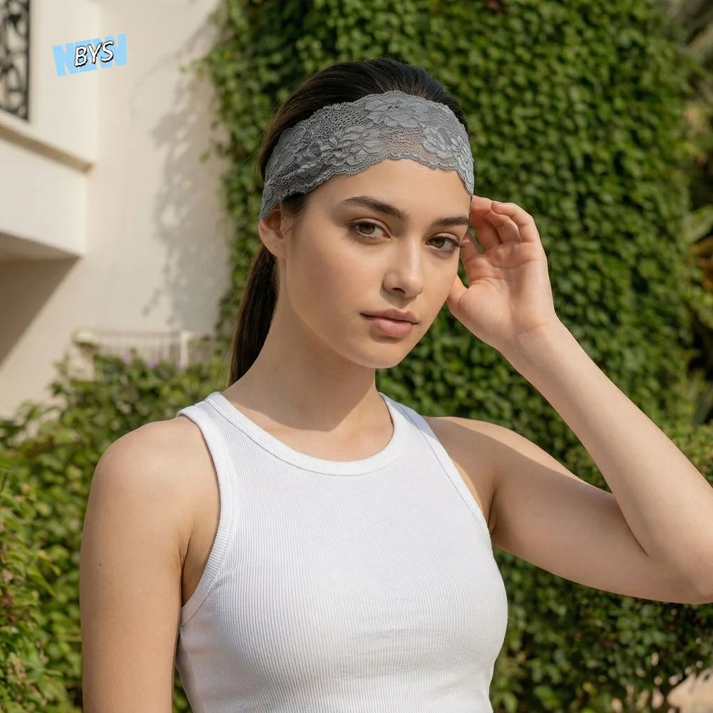 

Korean Lace Floral Headbands Solid Color Spandex Hollow-Out Lightweight Headwrap Breathable Wide Mesh Elastic Hair Bands