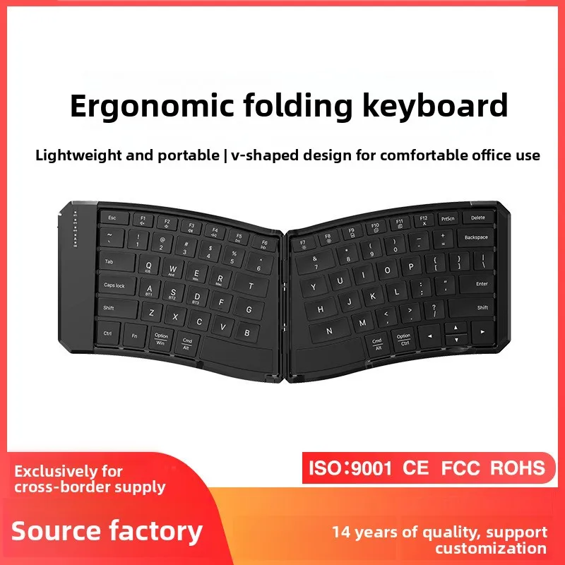 V Shaped Folding Bluetooth Keyboard Portable Key Ergonomic Split Layout Rechargeable Wireless Laptop Tablet Phone Travel Office