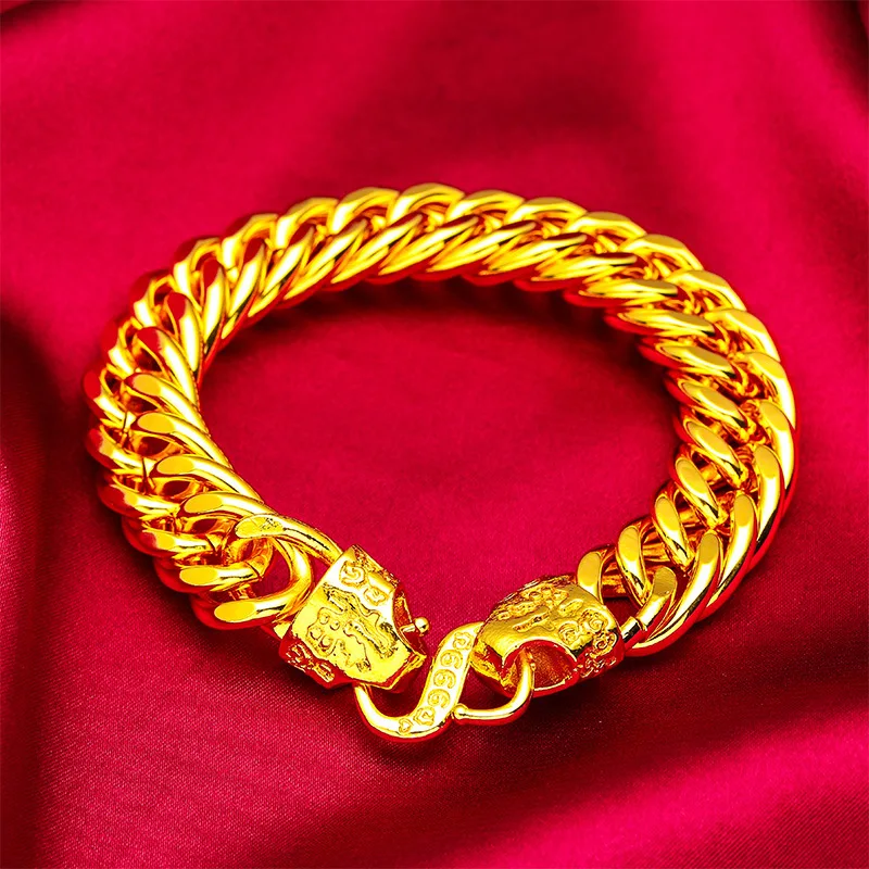 سوار مسطح برأس محظوظ من الذهب عيار 24 قيراط 10 12 14 ملم للرجال AU999 - 24K مزورة/AU999، وصلة ناعمة، 10-14 ملم للاحتياجات المتنوعة #4