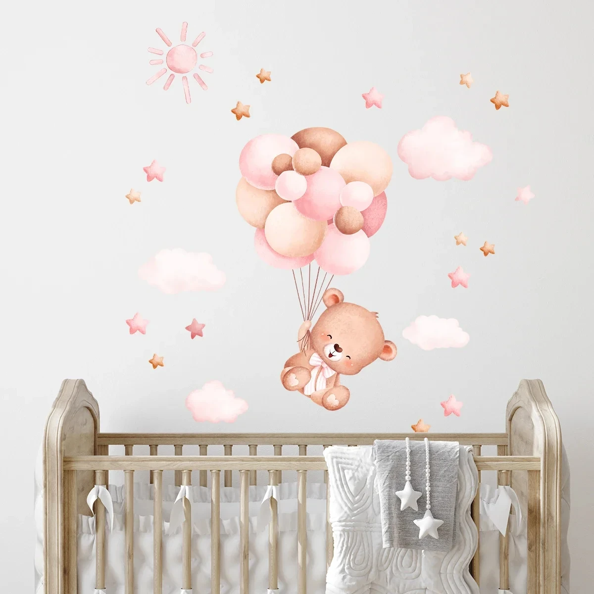Watercolor Cartoon Balloon Bear Furniture Wall Sticker Kids Room Home Decoration for Baby Room Decor Girls Bedroom Living Room