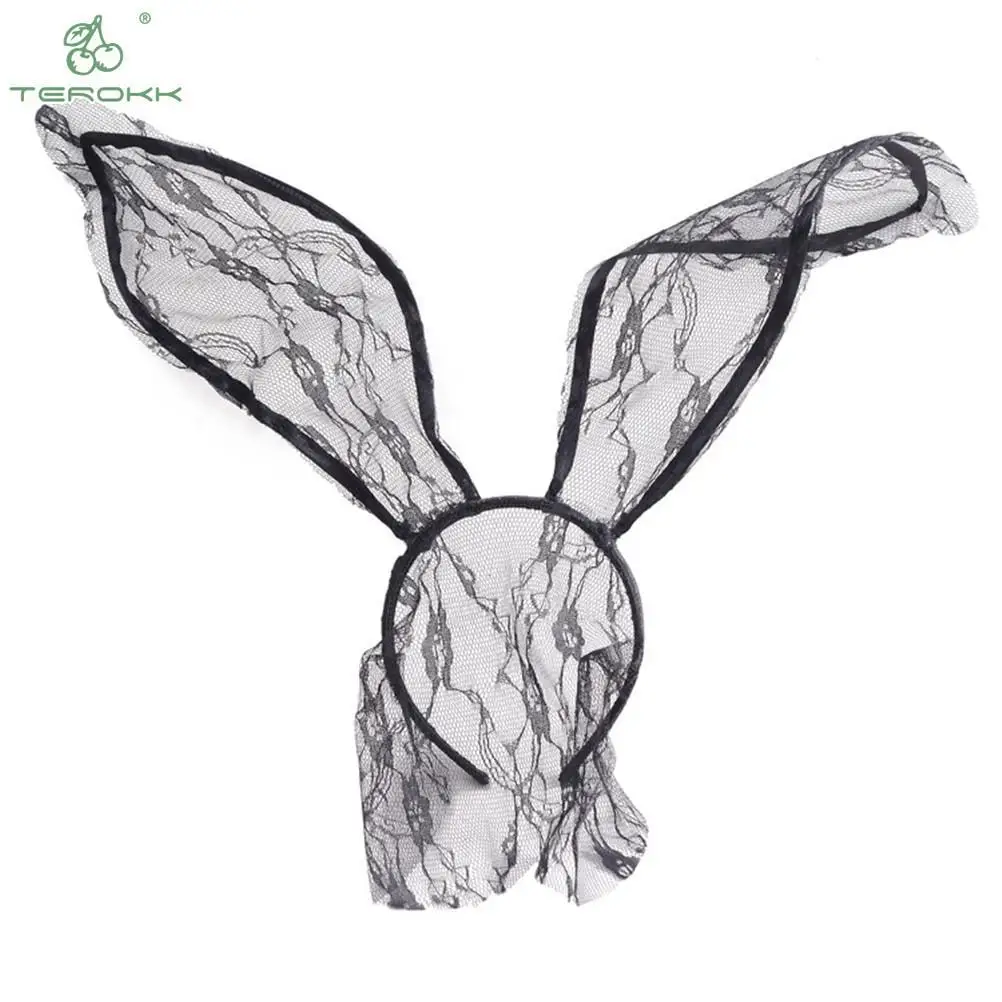 Lace Rabbit Bunny Ears Veil Black Eye Mask Party Head Wear Party Masks For Girl Women Oversized Bow Headband Hair Bands Headwear