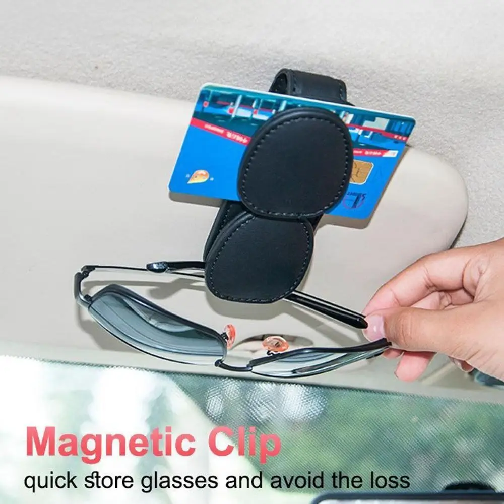 

Magnetic Car Sunglasses Frame PU Leather Sun Visor Organizer Car Glasses Holder Double Clip Stable Ticket Card Clip Car