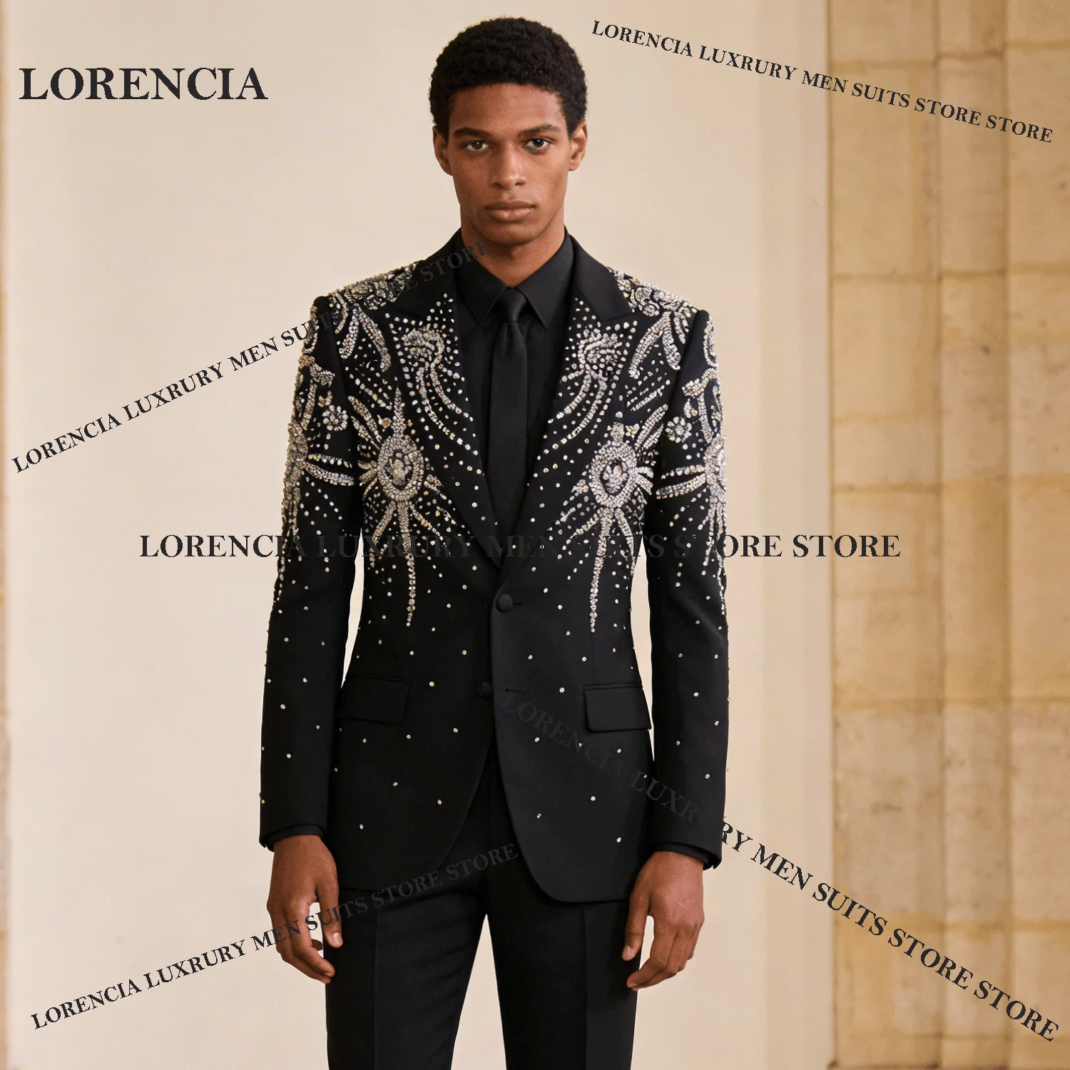 

Customized Handsome Men Diamond Design Suits Wedding Sparkly Tuxedos Sparkle Slim Ropa hombre 2 Pieces Sets Groom Male Blazers