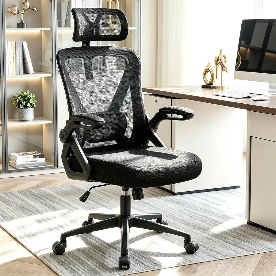 Mesh Office Chair with Adjustable Lumbar Support, Ergonomic High Back Desk Chair with Headrest, Swivel Rolling Computer Chair f