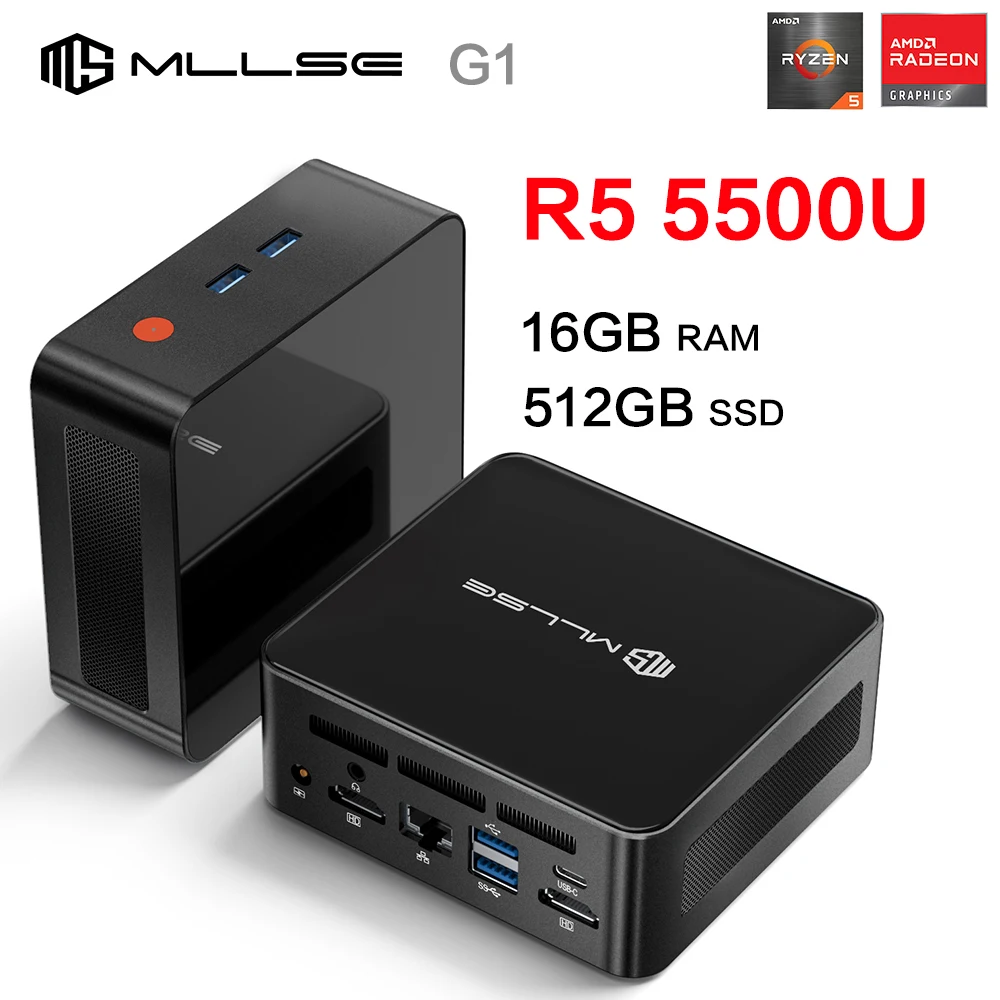 MLLSE G1 Mini PC AMD Ryzen5 5500U DDR4 16GB RAM 512GB ROM WiFi-5 BT4.2 Windows 11 Pro Komputer Desktop Mini Pc Bekerja