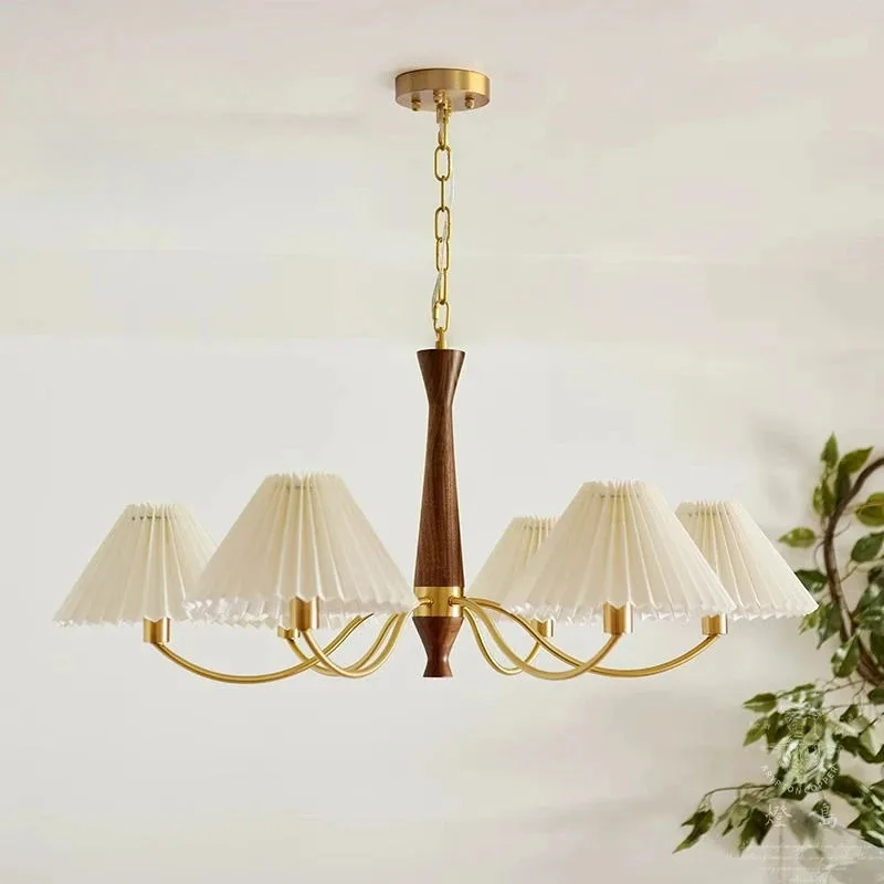 Retro Pleated Led Chandelier American Copper Pendant Light Living Dining Room Food Table Kitchen Bedroom Home Decor Lighting