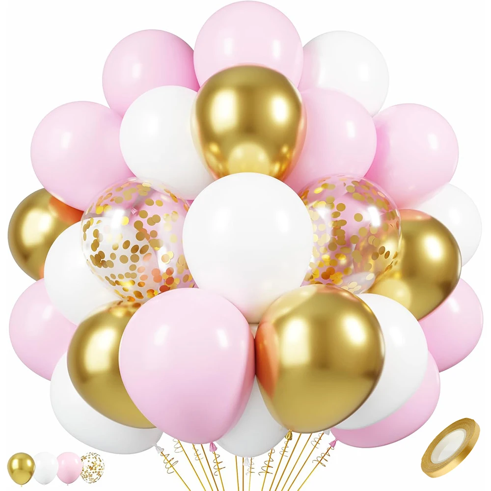 Juego de Globos de color rosa para bebé, Globos de confeti dorado de Metal blanco y rosa Pastel, decoraciones para fiesta de cumpleaños y revelación de género para Baby Shower