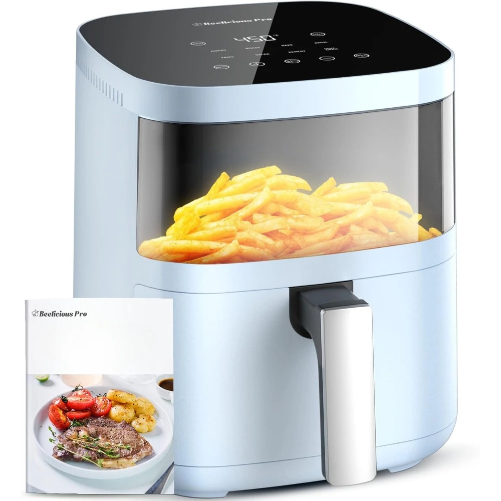 

8 in 1 Smart Compact 4QT Air Fryer with observation window, vibration alert,450°F digital fryer with lock nology, Cyan