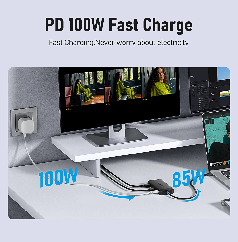 Lemorele TC122 6-in-1 USB-C-Hub 4K Dockingstation mit PD 100W Anschluss USB 3.0 Dual HDMI Adapter für MacBook Windows PC Monitor – Detail 7