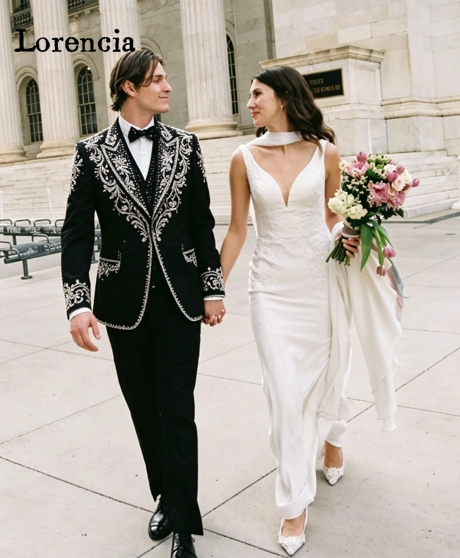 Luxury Men Suits Peaked Lape Male Party Blazers 2 Pieces Sets Groom Wedding Tuxedos Customized vestidos de novia