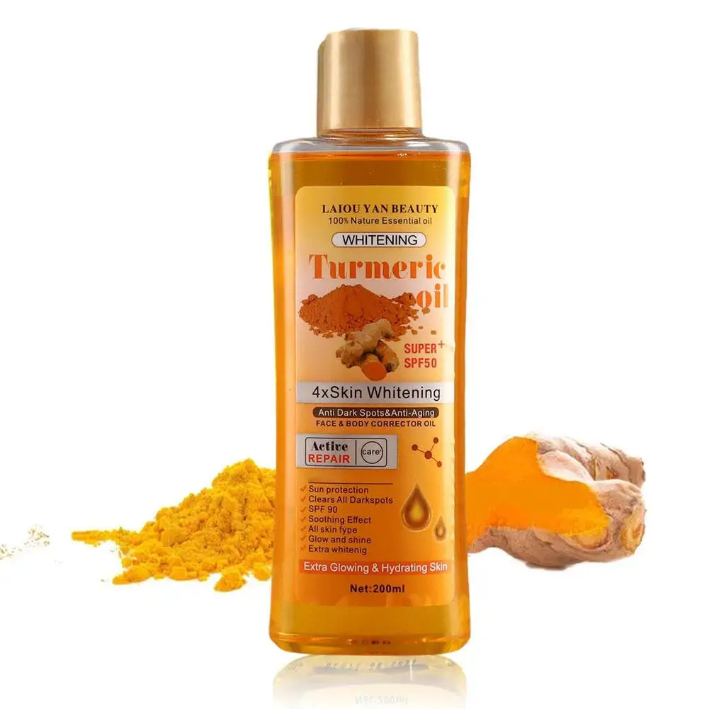 Huile essentielle de curcuma pour hommes et femmes, sérum anti-déformable, blanchissant, hydratant, élimine les taches foncées, vidéo marocaine, soins pour la peau, 200ml