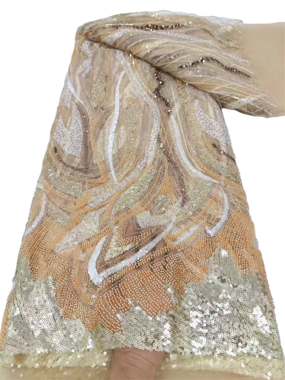 

Luxoury High End Embroidered Tulle Handmade Full Beaded Sequins Net Lace French Party Evening Dress Wedding Mesh Fabric Diy Sew