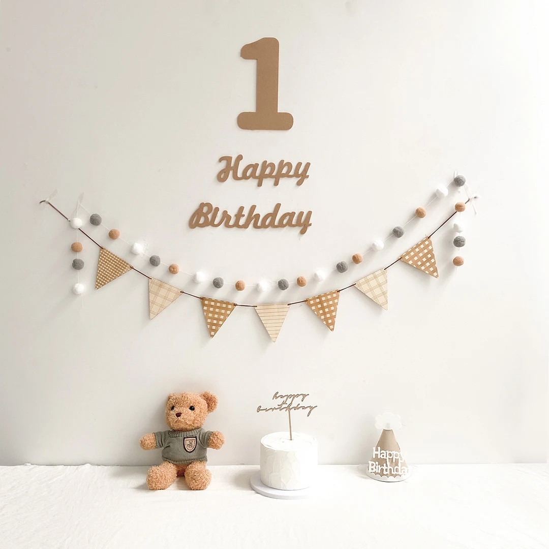 Kids First Birthday Backdrop Bunting Set Party Banner Set Baby 30 100 Days Decoration Jute Baby Shower Anniversary