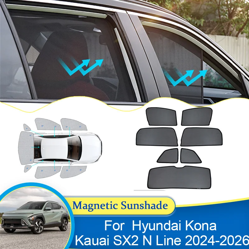 For Hyundai Kona Kauai SX2 N Line 2024 2025 2026 Sunshade Shading Shade Magnetic Curtain Window Visor Car Auto Part Accessories