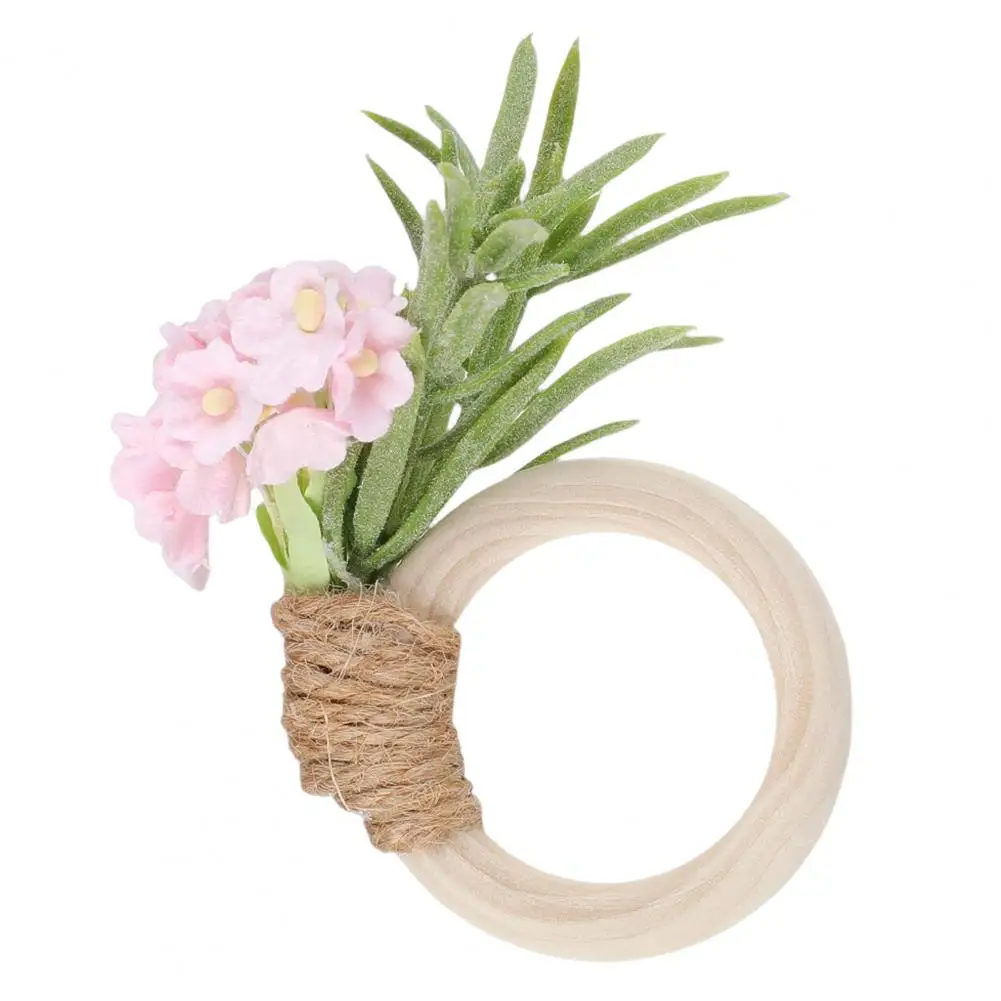 Rustic Table Decor Artificial Rosemary Napkin Rings Farmhouse Wooden Napkin Holders Rustic Faux Flower for Wedding for Parties