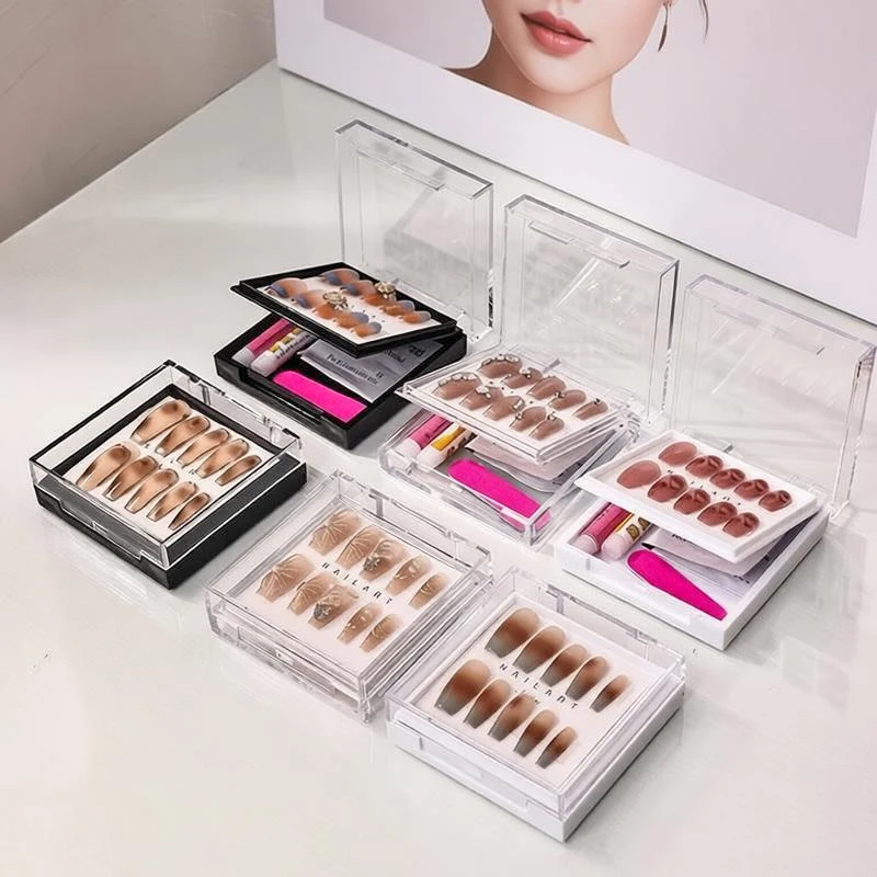 Home Double Layer Nail Display Case Transparent Acrylic Press-On Nails Display Storage Box Multifunctional Container Box