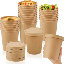 Contenitori per alimenti in carta Kraft da 25/50 pezzi con coperchi Bicchieri di carta usa e getta ecologici perfetti per zuppe, gelato