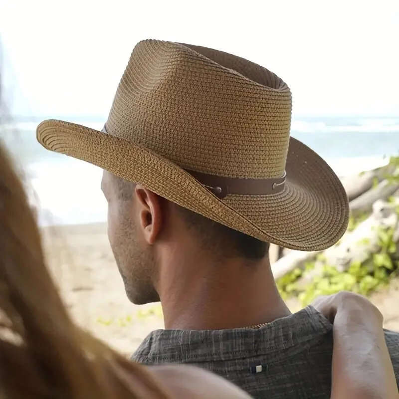 Large Size Summer Panama Hats For Women Men Wide Brim Beach Jazz Hat Cooling Male Sun Straw Hat Western Cowboy Stylish Leather